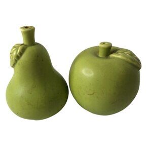 Salt n Pepper Shakers Apple Pear Green  Vintage Fruit Ceramic 1970s Farmhouse De
